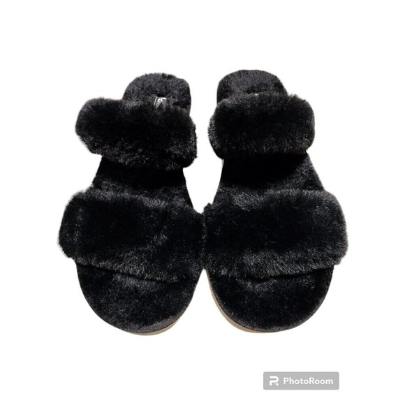 Koolaburra by UGG Fuzz-On Platform Slide Sandals Slippers Faux Fur Size 9 Black. - Picture 7 of 9